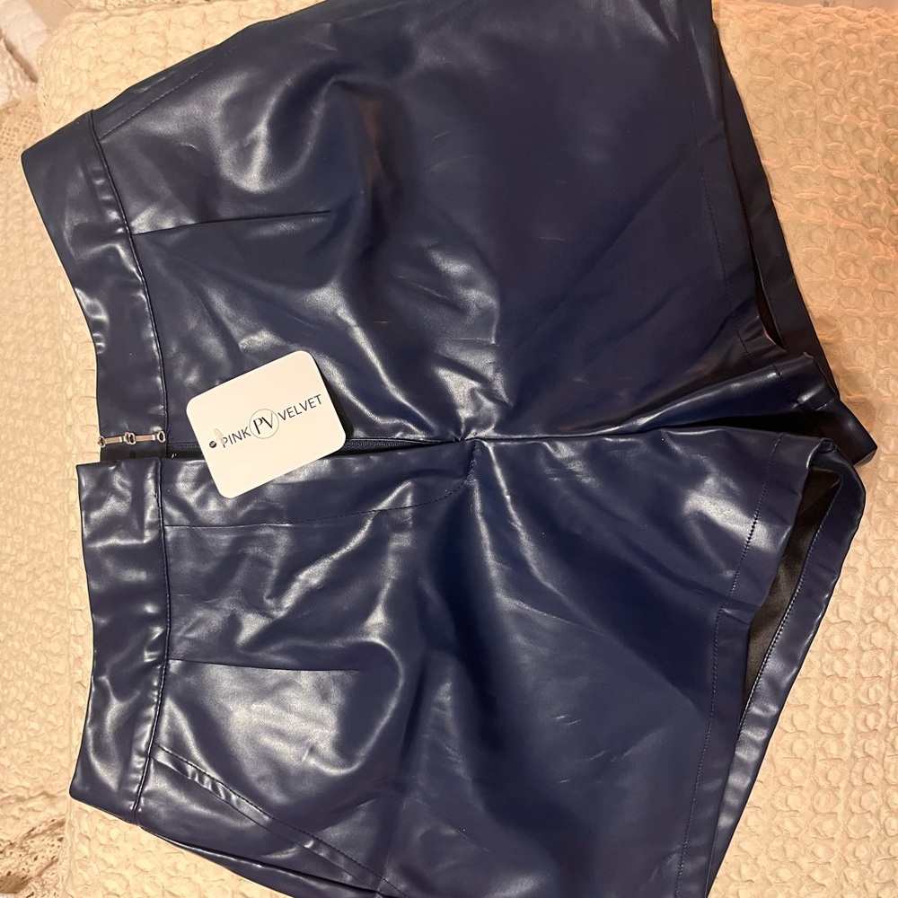 Navy Blue Faux Leather Shorts